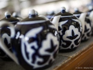 Samarkand market, tea pots with cotton flower pattern