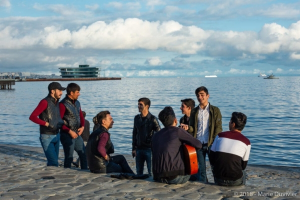 Baku, teenagers singing by the Caspian Sea