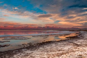 Atacama desert, Sunset at Tebinquinche Lake