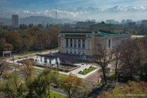 Almaty, view over the Abay Opera and Ballet Theater from Hotel Almaty