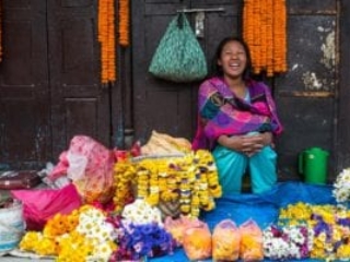 Kathmandu, lady selling flowers