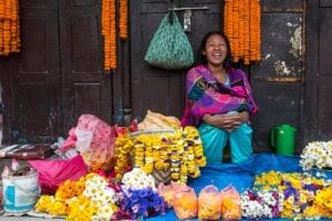 Kathmandu, lady selling flowers